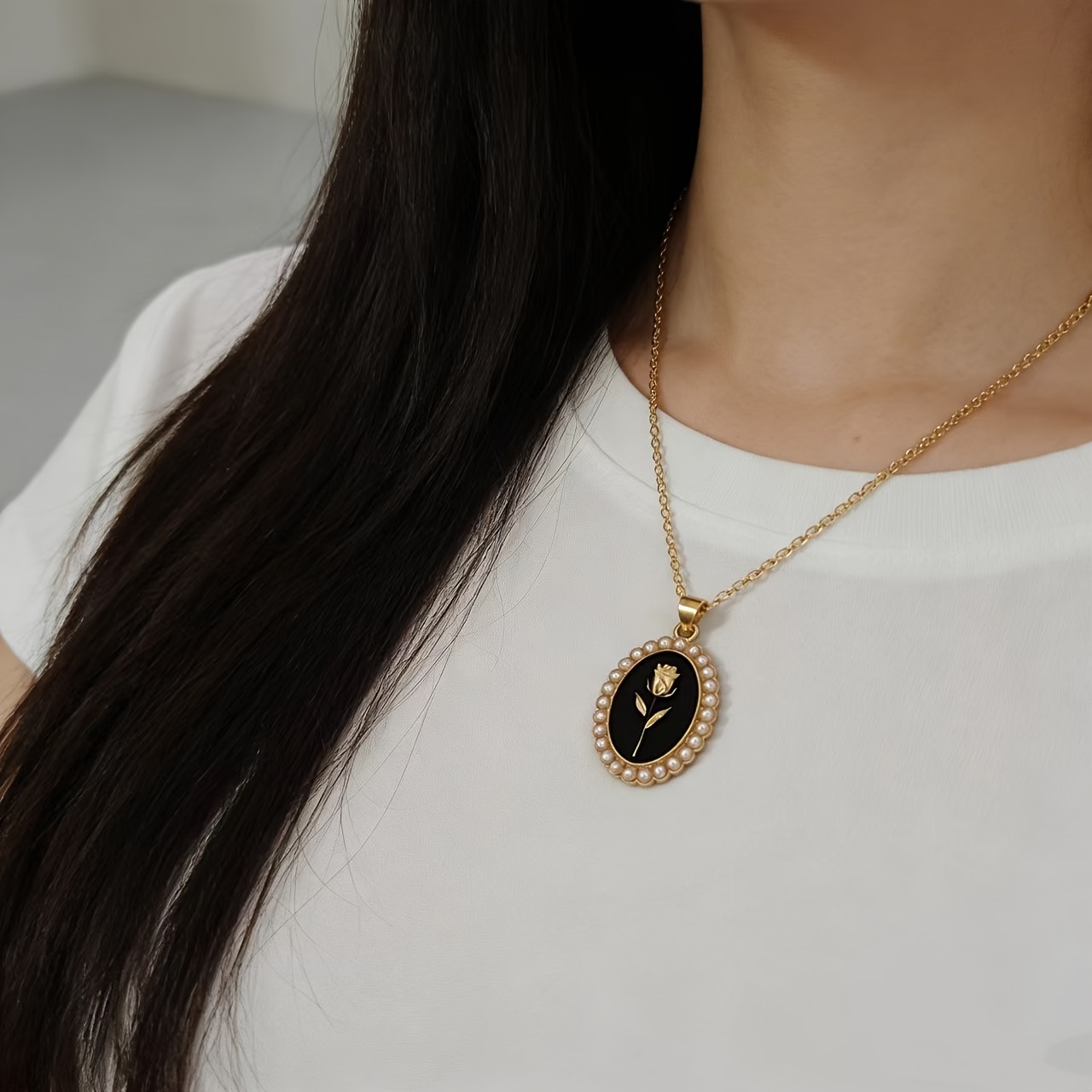 Women's Pearl Rose Drop Necklace